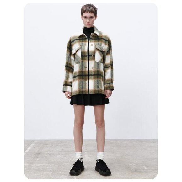 Zara Plaid Check Shirt Jacket Shacket sz S - Picture 1 of 11
